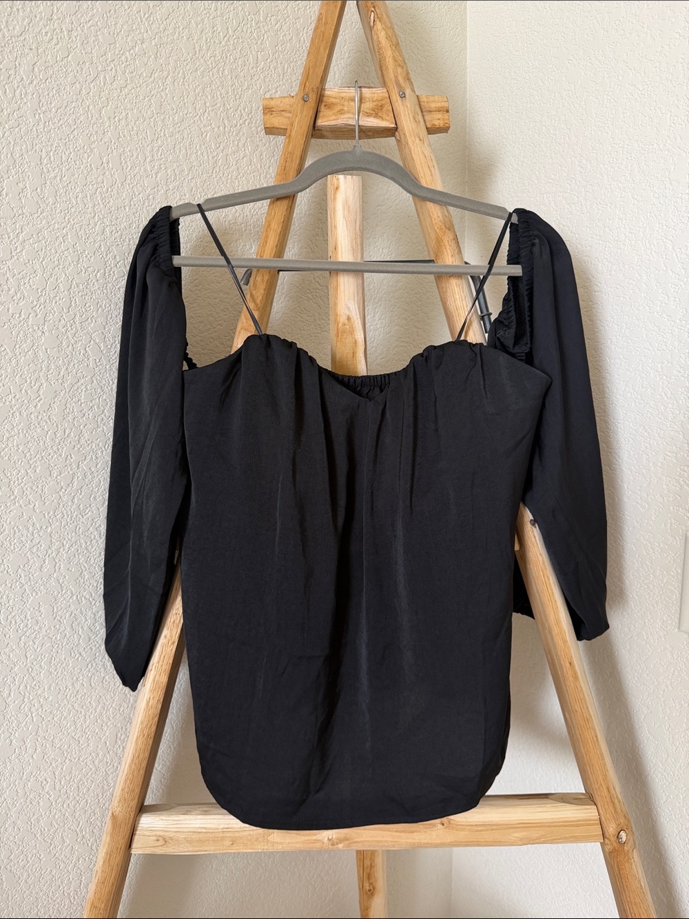 Banana Republic Black Off-Shoulder Blouse with Sweatheart Neckline